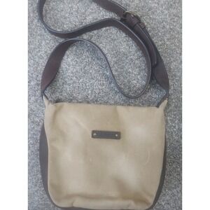 LL Bean Canvas and Leather‎ Crossbody Bag Tan Brown Adjustable Strap Messenger